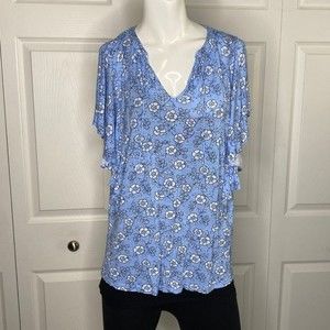 CHAPS Blue Floral Shirt Sz S EUC